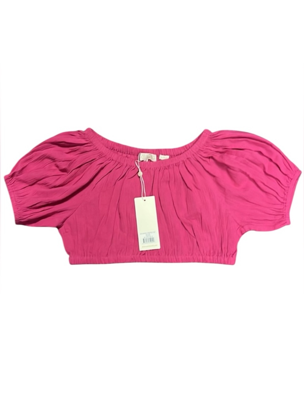 NWT Suzie Kondi Sousanna Cropped Gauze Puff Sleeve Top Hot Pink Small